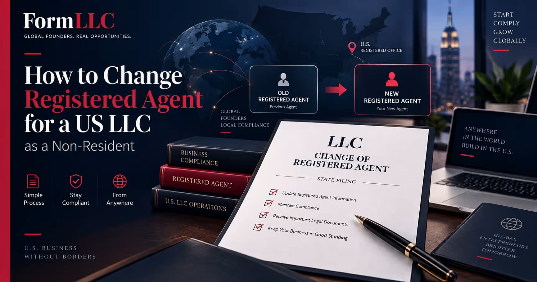 Documents illustrating a change of registered agent for a US LLC