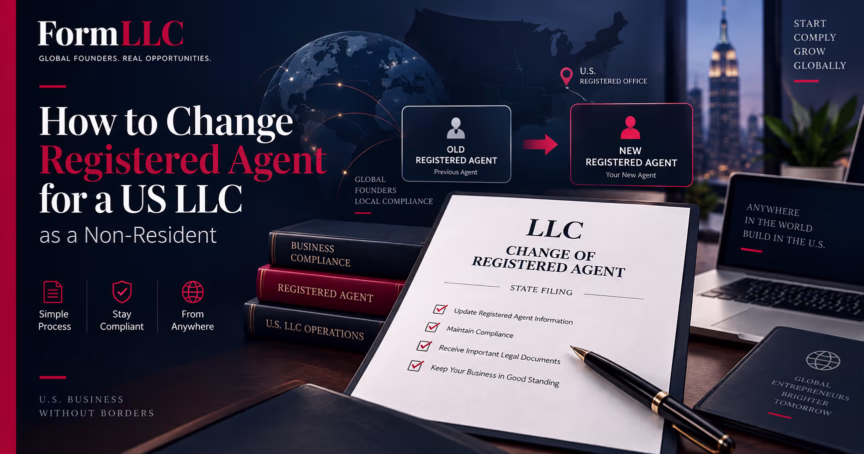 Documents illustrating a change of registered agent for a US LLC